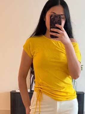 Summer Bright Yellow Short-Sleeve Side-Tie shirt